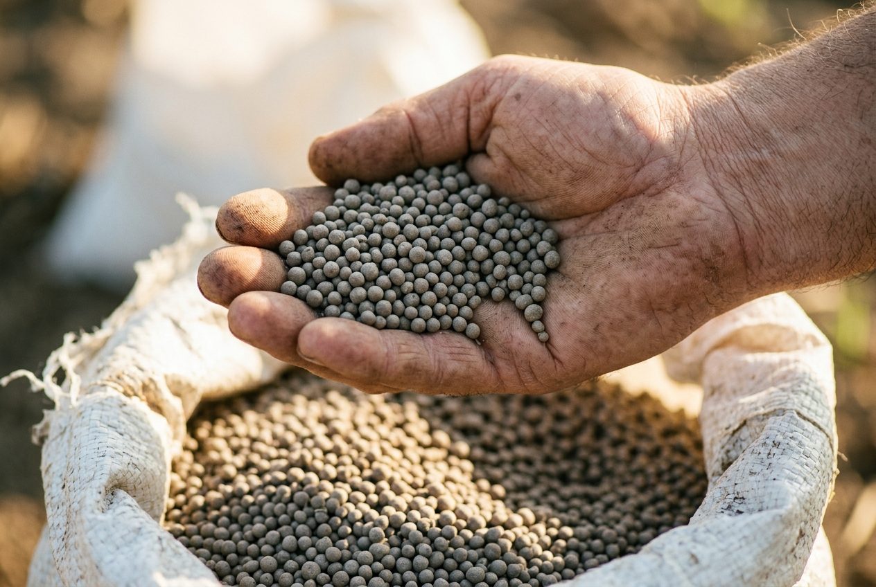 Phosphates fertilizer granules close-up