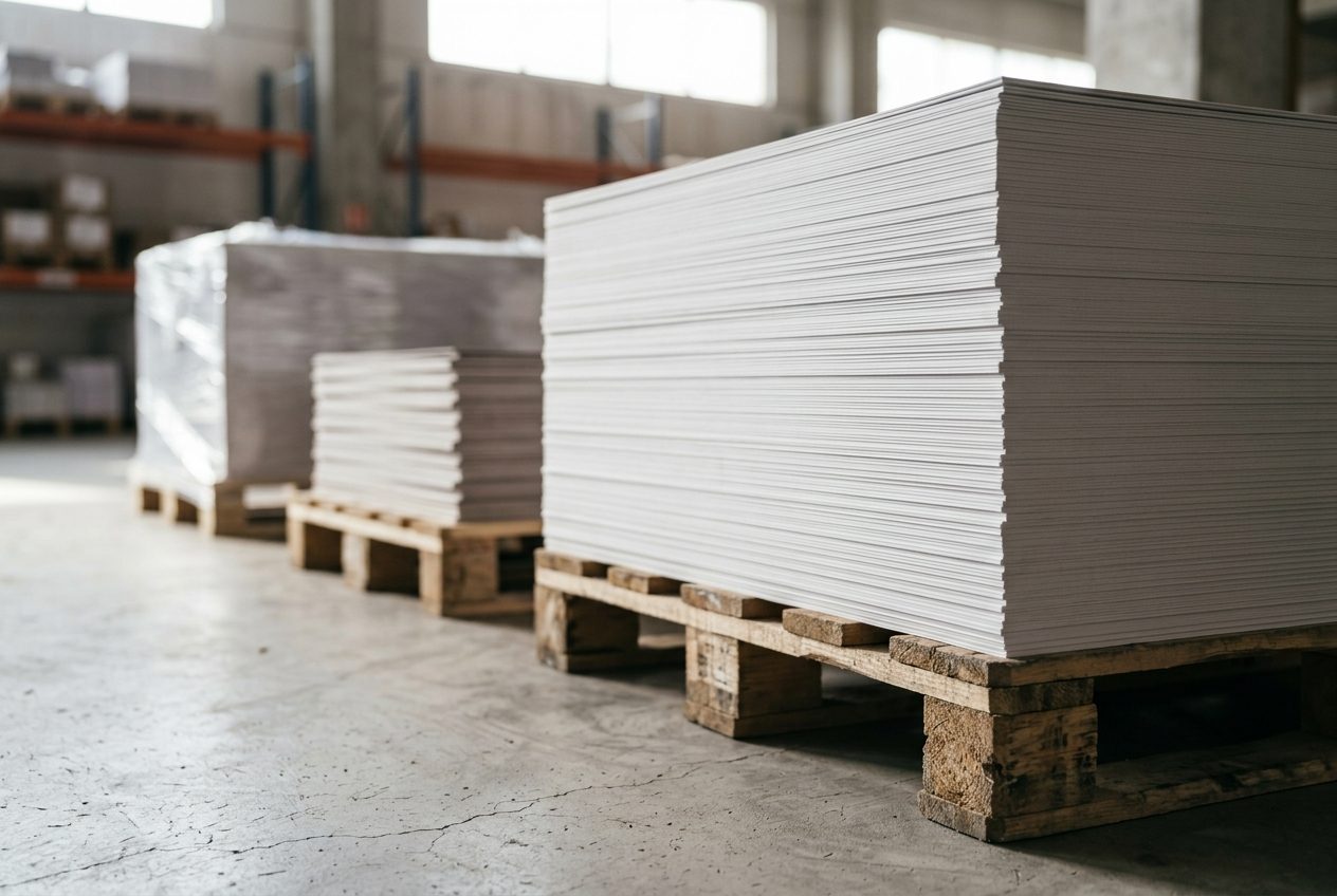 Precisely stacked cut cartonboard sheets on a pallet
