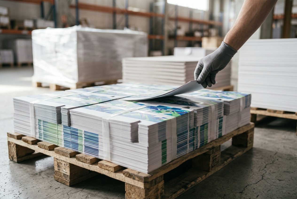 Pallet of printed die-cut folding-carton blanks